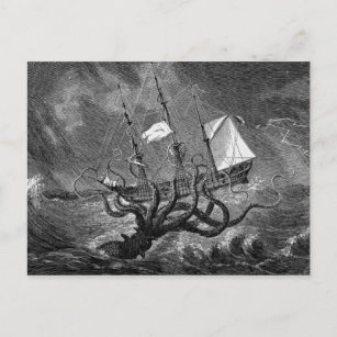 Vintages Kraken Riesenseemonster-Poster Postkarte