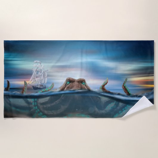 Vintages Kraken-Sea-Monster Strandtuch (Vorderseite)