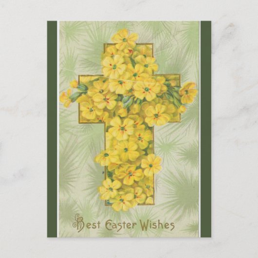 Vintages Kreuz mit gelben Blüten Ostern Postkarte (Vorderseite)