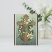 Vintages Kreuz mit Lilie Osterpostkarte Postkarte (Stehend Vorderseite)