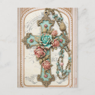 Vintages Kreuz und Blume Postkarte