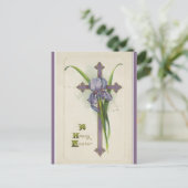 Vintages Kreuz und Iris-Ostern Postkarte (Stehend Vorderseite)