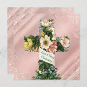 Vintages Kreuz Vintag rosa Erste Kommune Einladung (Vorne/Hinten)