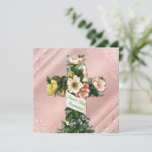 Vintages Kreuz Vintag rosa Erste Kommune Einladung (Stehend Vorderseite)