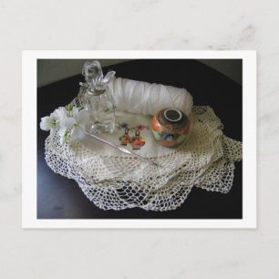 Vintages Kreuzstich Doily mit Crocheted Lace Postkarte