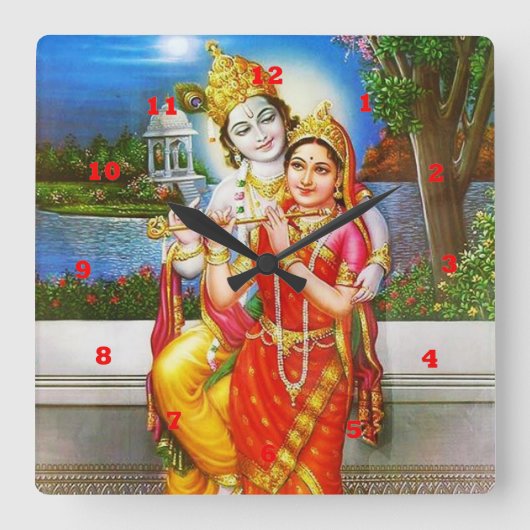 VINTAGES Krishna Indien Kanada Quadratische Wanduhr (Vorderseite)