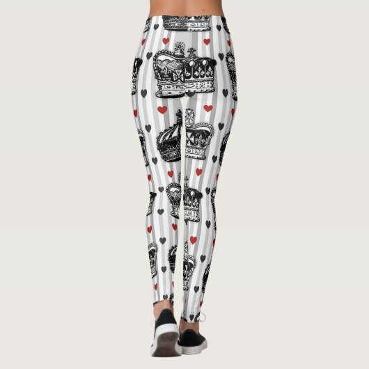 Vintages Kronen-Herz-Streifen-Muster Leggings (Rückseite)