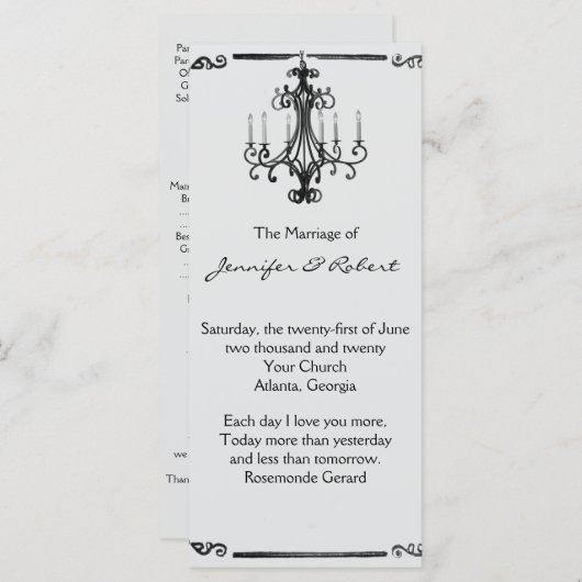 Vintages Kronleuchter-Hochzeitsprogramm Programm (Vorne/Hinten)