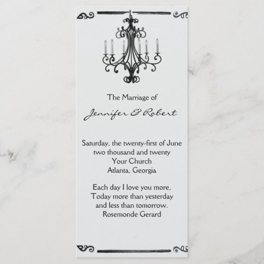 Vintages Kronleuchter-Hochzeitsprogramm Programm (Vorderseite)