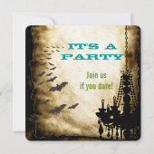 Vintages Kronleuchter und Bat-Halloween-Party Einladung (Rückseite)