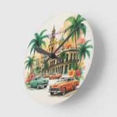 Vintages Kuba - Gruß aus Havanna Runde Wanduhr (Winkel)