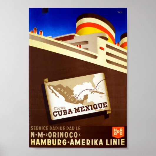 Vintages Kuba Mexiko Schifffahrt Liner Reisen Poster (Vorne)