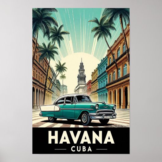 Vintages Kuba Reiseplakat mit klassischen Autos Poster (Vorne)