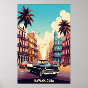 Vintages Kuba Reiseplakat mit klassischen Autos Poster