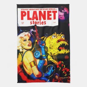 VINTAGES Küchen-Tuch SCI FI (PLANETEN-GESCHICHTEN) Küchentuch