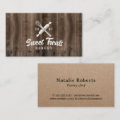 Vintages Kuchengebäck Whisk Logo Rustikales Holz Visitenkarte (Vorne/Hinten)