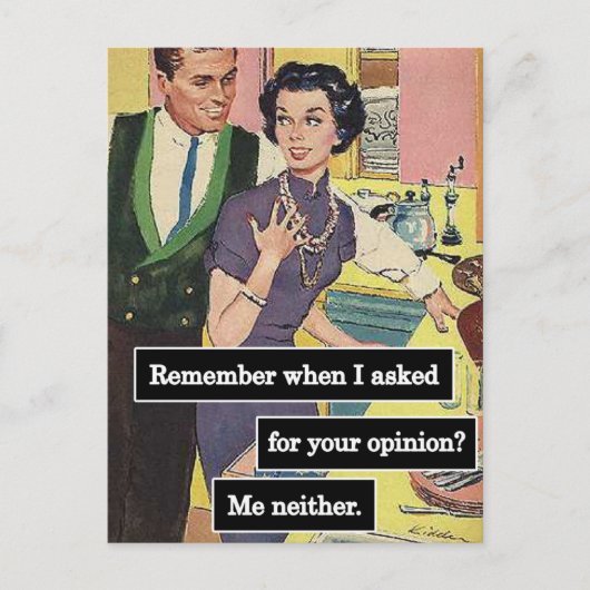 Vintages Küchenpaar jeder hat Meinungen Postkarte (Vorderseite)