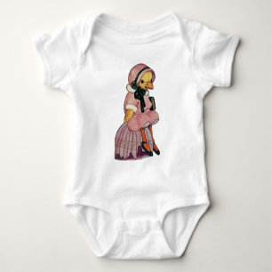 Vintages Küken in einem hübsch rosa Kleid Baby Strampler