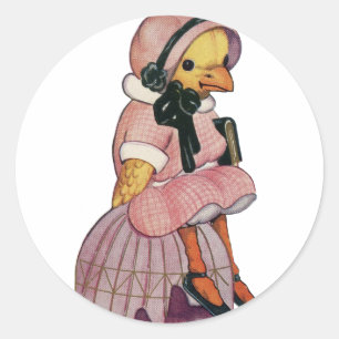 Vintages Küken in einem hübsch rosa Kleid Runder Aufkleber
