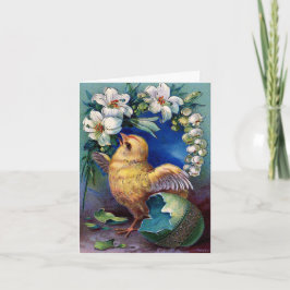 Vintages Küken, Ostereier und Lilien Feiertagskarte