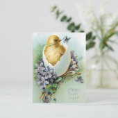 Vintages Küken und glückliche Osterwünsche Postkarte (Stehend Vorderseite)