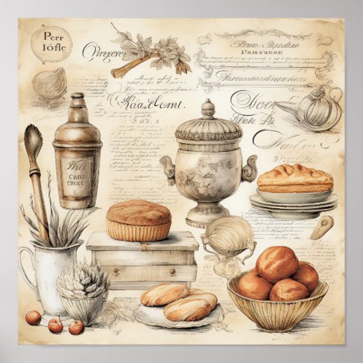 Vintages kulinarisches Erlebnis Muster Poster (Vorne)