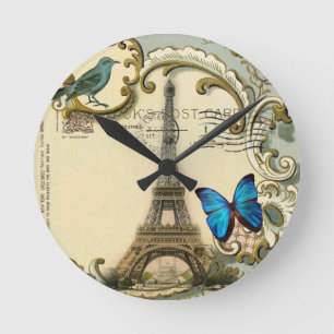 Vintages Kunst nouveau blauer Turm Wirbelsparis Runde Wanduhr