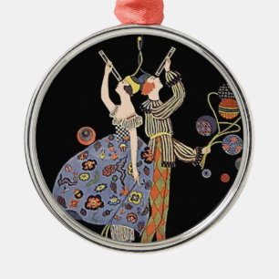 Vintages Kunst Nouveau Kunst-Deko-Feiertags-Party Silbernes Ornament