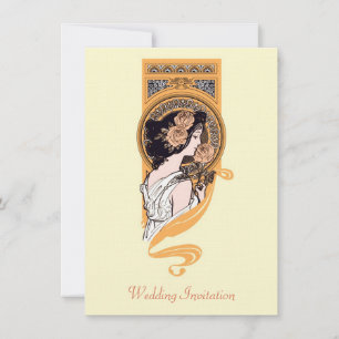 Vintages Kunst nouveau orange Hochzeitseinladung Einladung