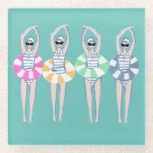 Vintages künstlerisches Schwimmbad Schwimmbad Schw Glasuntersetzer (Vorderseite)