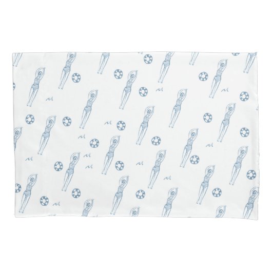 Vintages künstlerisches Snychro Schwimmer Blaues M Kissenbezug (Vorderseite)