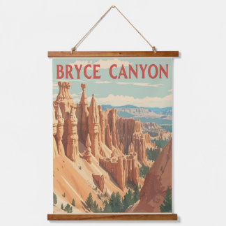 Vintages Kunstposter von Bryce Canyon. Wandteppich Mit Holzrahmen