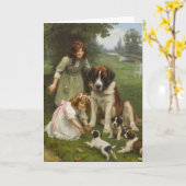 Vintages Kunstwerk - Spielen im Park, Karte (Gelbe Blume)