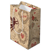 Vintages Kupiden-Romantisches Muster (3) Mittlere Geschenktüte (Rückseite Schrägansicht)