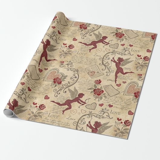 Vintages Kupiden-Romantisches Muster (5) Geschenkpapier (Ungerollt)
