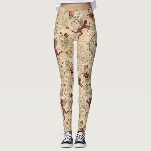 Vintages Kupiden-Romantisches Muster (5) Leggings (Vorderseite)