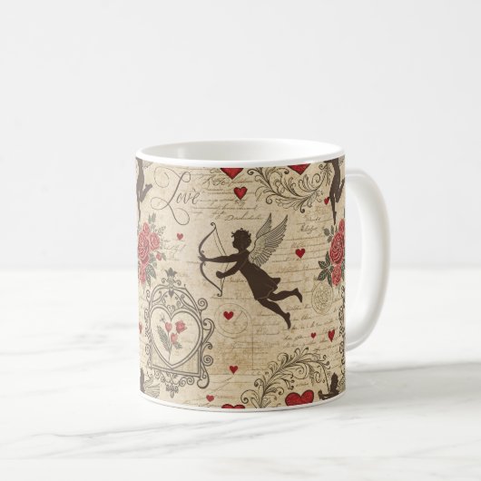 Vintages Kupiden-Romantisches Muster (6) Kaffeetasse (VorderseiteRechts)