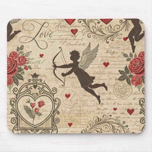 Vintages Kupiden-Romantisches Muster (6) Mousepad (Vorne)