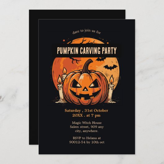 Vintages Kürbisschnitzereien Party Halloween Einladung (Vorne/Hinten)
