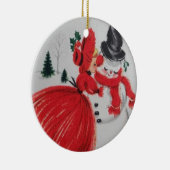 Vintages Küssen eines Schneemans Keramikornament (Rechts)