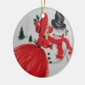 Vintages Küssen eines Schneemans Keramikornament (Links)