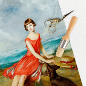 Vintages Küstenmädchen und Hundedekoupage Seidenpapier