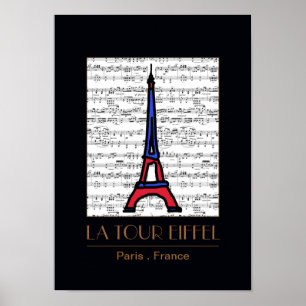 Vintages La Tour Eiffel mit musikalischen Noten Poster
