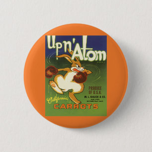 Vintages Label Art Boxing Rabbit, Up in Atom Carro Button