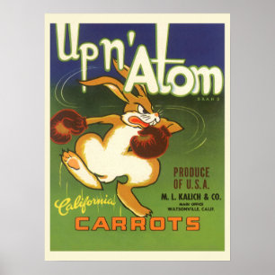 Vintages Label Art Boxing Rabbit, Up in Atom Carro Poster