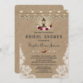 Vintages Lace Burlap String Lights Brautparty Einladung (Vorne/Hinten)