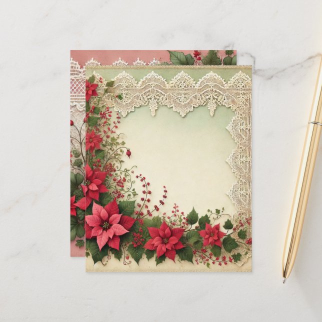Vintages Lace Poinsettia Frame Scrapbook (Vorderseite/Rückseite Beispiel)