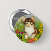 Vintages Lächeln Katze Illustration Button (Vorne & Hinten)