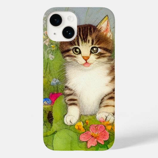 Vintages Lächeln Katze Illustration Case-Mate iPhone Hülle (Rückseite)