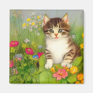 Vintages Lächeln Katze Illustration Magnet